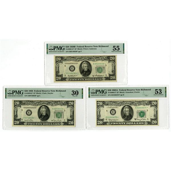 U.S., F.R.N., $20, Series 1950, 1950B, and 1963A, Issued Replacement Note Trio.