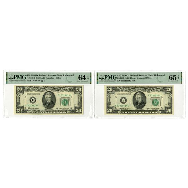 U.S., F.R.N., $20, Series of 1950D, Fr.# 2063-E, Issued Banknote Pair.