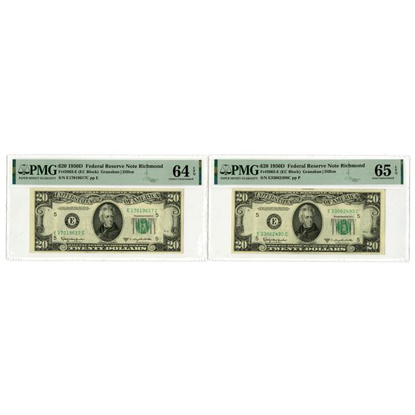 U.S., F.R.N., $20, Series of 1950D, Fr.# 2063-E, Issued Banknote Pair.
