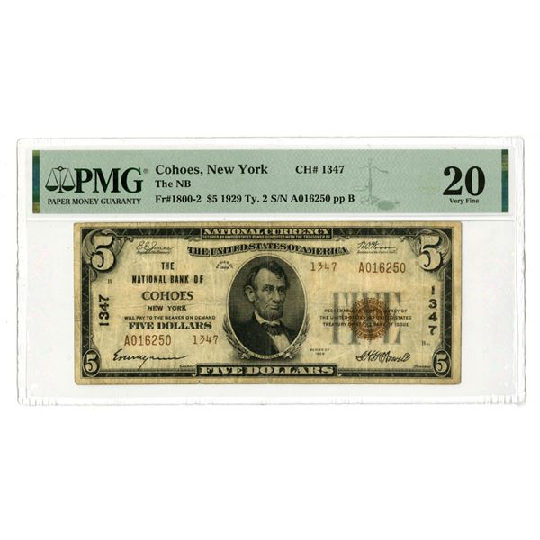 NY. National Bank of Cohoes, New York, $5 T2, Series of 1929, Ch# 1347, Issued Banknote.