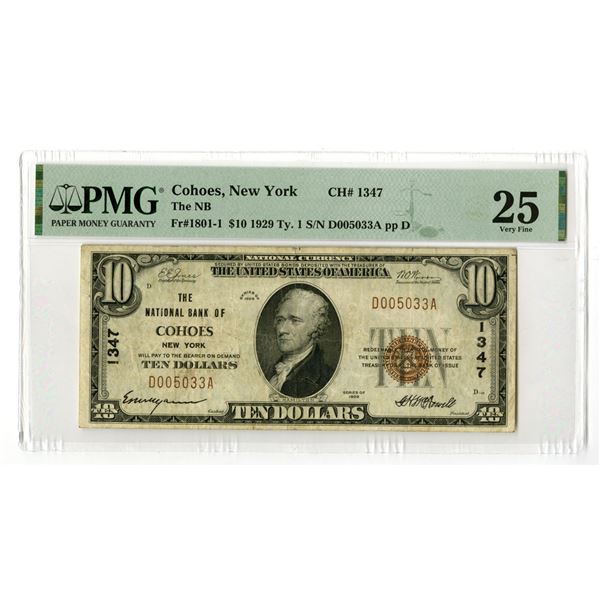 NY. National Bank of Cohoes, New York. $10 T1, Series of 1929, Ch#1347, Issued Banknote.