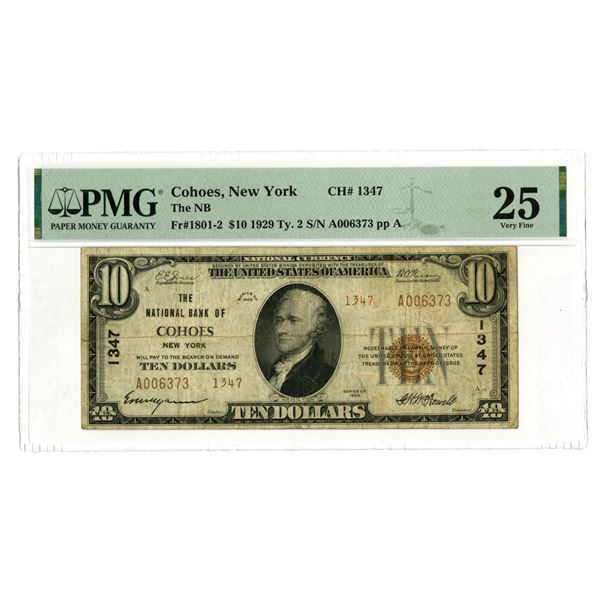 NY. National Bank of Cohoes, New York. $10 T2, Series of 1929, Ch#1347, Issued Banknote.