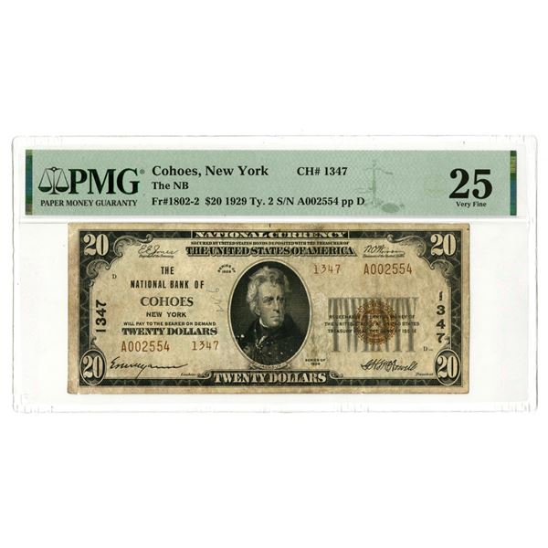 NY. National Bank of Cohoes, New York. $20 T2, Series of 1929, Ch#1347, Issued Banknote.