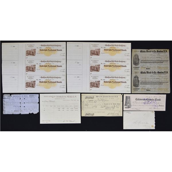Various States. Railroad, Montana Mining Assay, U.S. Treasury Documents, and Bank Drafts, ca.1850s t
