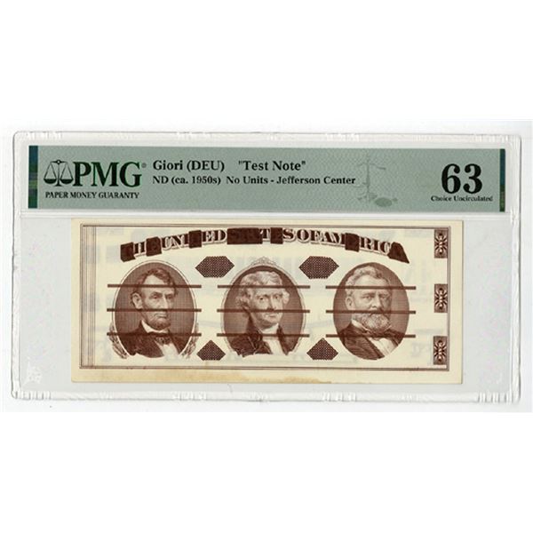 D.C. Giori Test Note, (DEU), ND (1950s) Jefferson Center "Test Note"