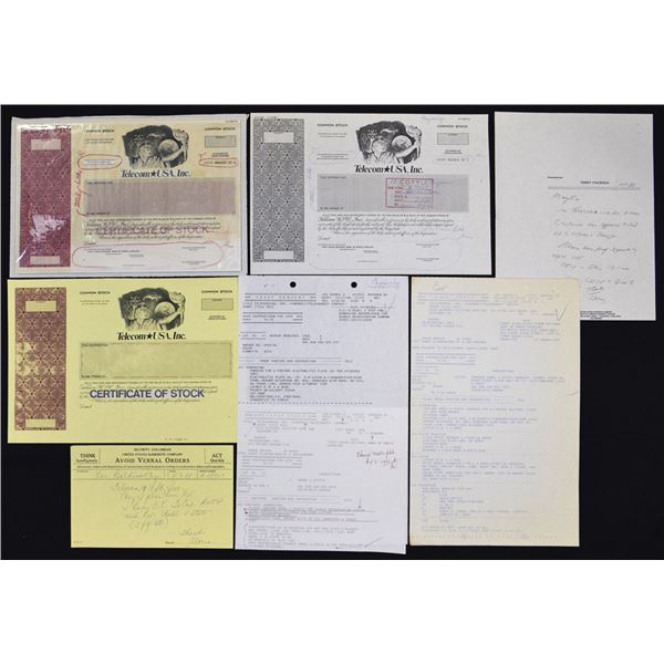 Telecom USA, Inc., 1988, Security-Columbian Unique Production File with Mock-up, Proofs & Production