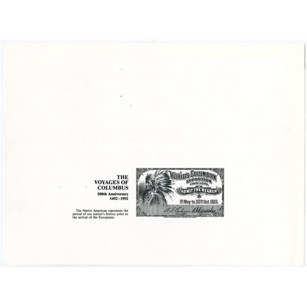 IL. American Bank Note Co., World Columbian Exposition, 1893 (Reprinted in 1992) Progress Proof Tick