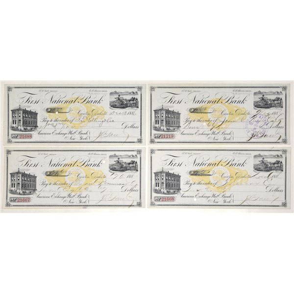 Dakota. First National Bank, 1886, Issued facsimile Revenue Imprinted Draft Quartet.