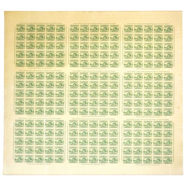IL, 1933. Century of Progress Exposition, 1¢ Green, Farley Imperforate and Ungummed Sheet  of 9 Souv