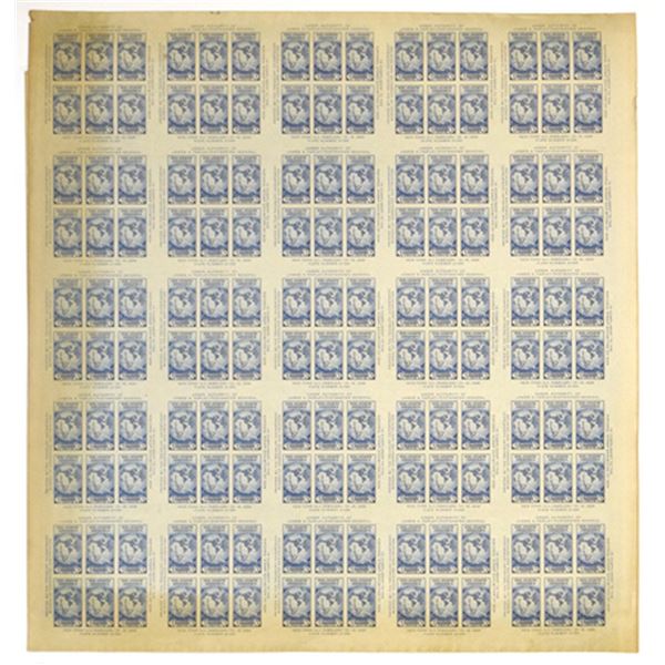 NY. 1934. Byrd Antarctic Expedition, 3¢ Blue, Farley Imperforate and Ungummed Sheet of 25 Souvenir S