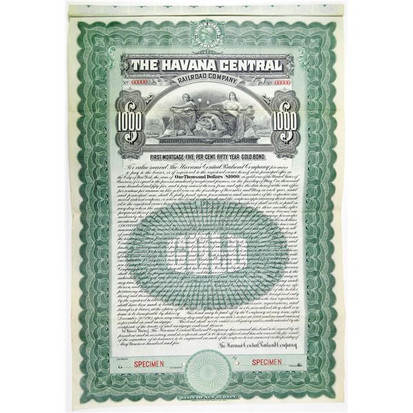 Cuba. Havana Central Railroad Co., 1905 Specimen Gold Coupon Bond Rarity