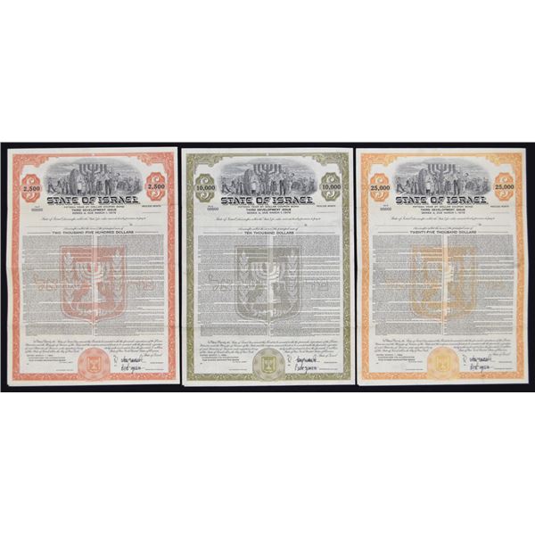 Israel. State of Israel, Third Development Issue, 1964, Specimen Coupon Bond Trio.