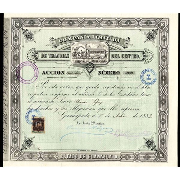 Mexico. Compania Limitada De Transvias Del Centro, 1883 I/U Share Certificate.
