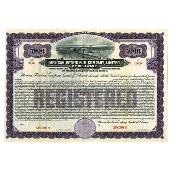 Mexico. Mexican Petroleum Co. Ltd., of Delaware, 1911 Specimen Registered Gold Bond