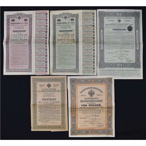Russia.  Assortment of Issued Bonds, ca.1890s to 1900s