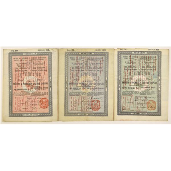 Sweden. Swedish and Norwegian Railway Co., 1887, I/C Bond Trio.