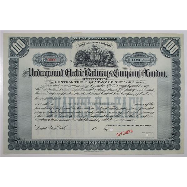 U.K., Underground Electric Railways Co. of London Ltd., 1902, Specimen Stock Certificate