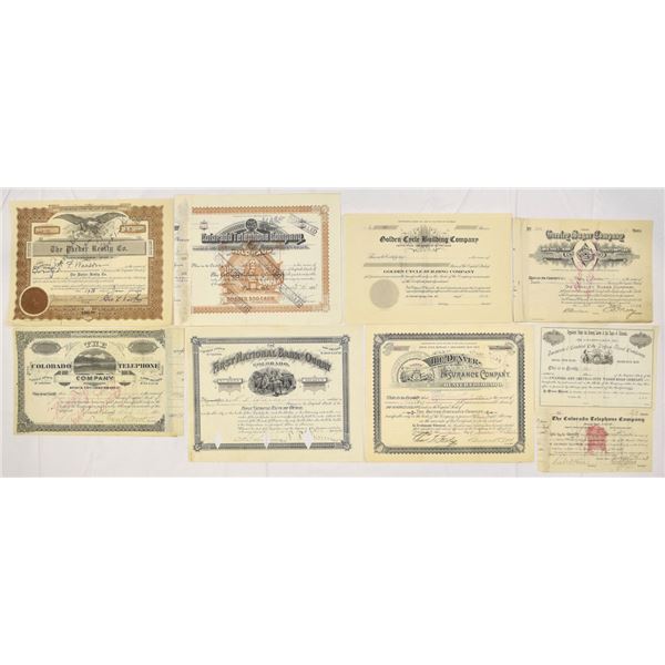 CO. Colorado Banking, Utilities, Real Estate & Industry Stock Certificate Group, 1881 to 1925