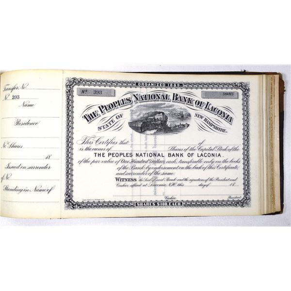NH. Peoples National Bank of Lacone, ND (ca.1850s to 1890s), Stock Register Book.