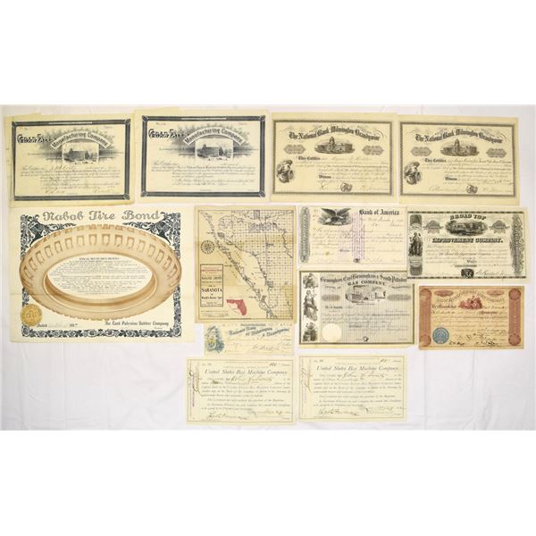Industrial, Banking & Railroad Stock Certificates and Bonds, ca.1873-1917
