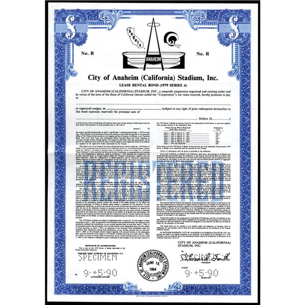 CA. L.A. Rams Football and Angels Baseball, City of Anaheim (California) Stadium, Inc. 1979 Specimen