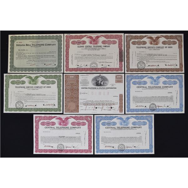 Illinois, Indiana, Ohio, Telephone Companies Specimen Stock Certificate Assortment, 1930-1970s.