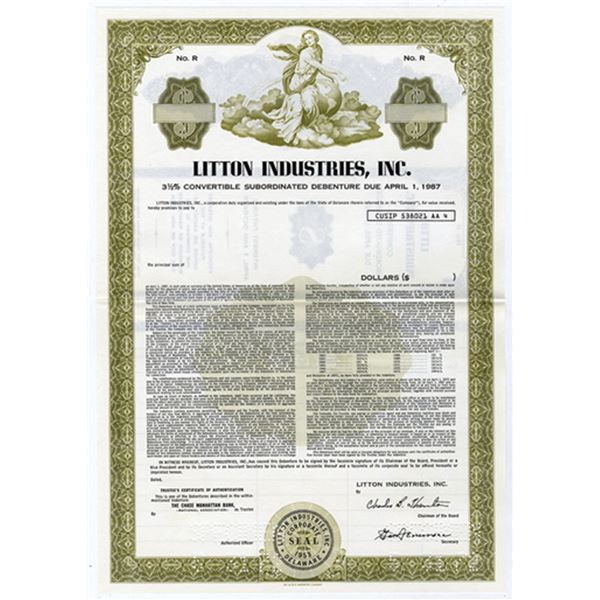 Litton Industries, Inc. 1972 $Odd Specimen 3.5% Convertible Subordinated Bond