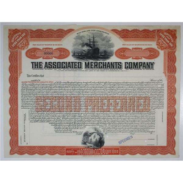 CT. The Associated Merchants Co., 1901, Specimen Stock Certificate