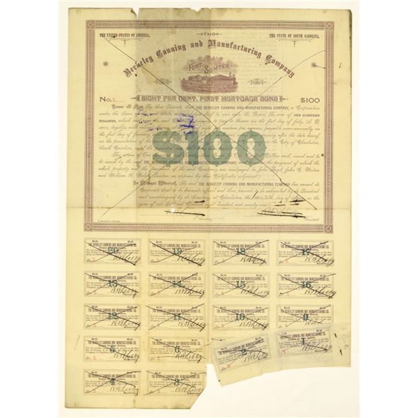 SC. Berkeley Canning and Manufacturing Co., 1891, Cancelled Bond.