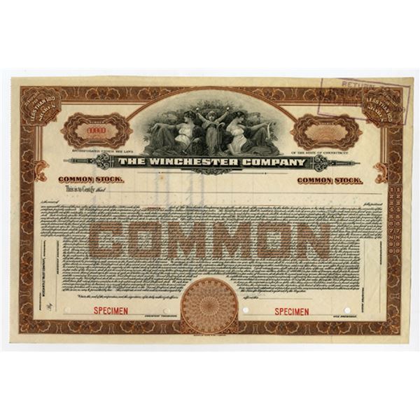 CT. Winchester Co., ND (1930s), Specimen Stock Certificate