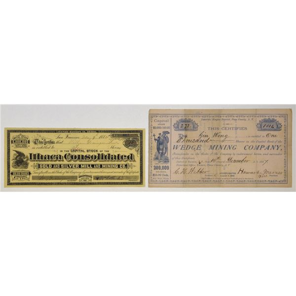 AZ. Arizona Mining Company I/U Stock Pair, 1884 and 1887.
