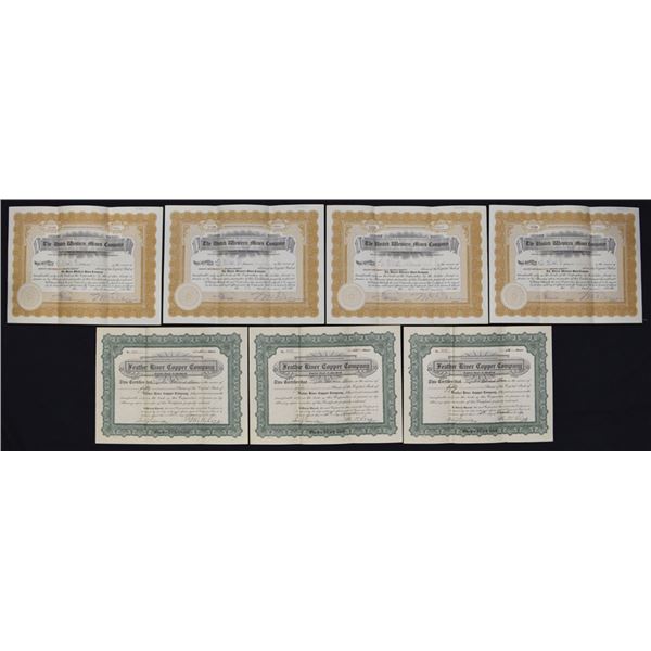 AZ. United Western Mines and Feather River Copper Co., 1920 to 1924, I/u Stock Certificate Group