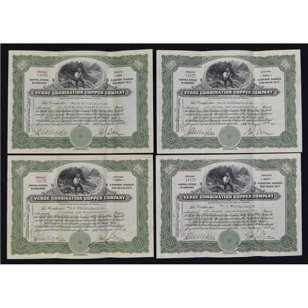 AZ. Verde Combination Copper Co., 1920, I/U Stock Certificate Quartet.