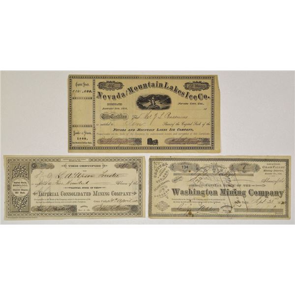 CA. California, Mining, 1879 to 1883, Issued Stock Certificate Trio.