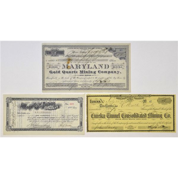 CA. NV., California and Nevada, 1884 to 1892,  Issued Mining Stock Certificate Pair