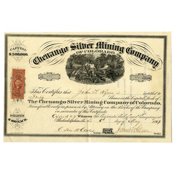CO. Chenango Silver Mining Co. of Colorado, 1869, I/U Stock Certificate.