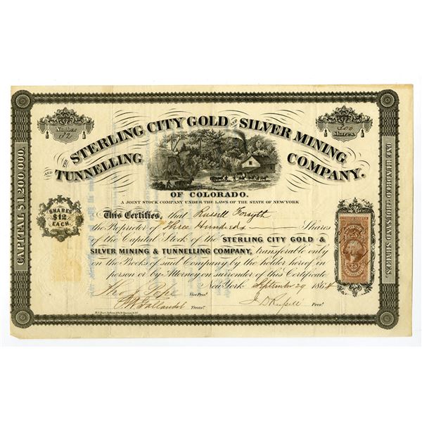 CO. Sterling City Gold and Silver Mining and Tunnelling Co., 1864, I/U Stock Certificate.
