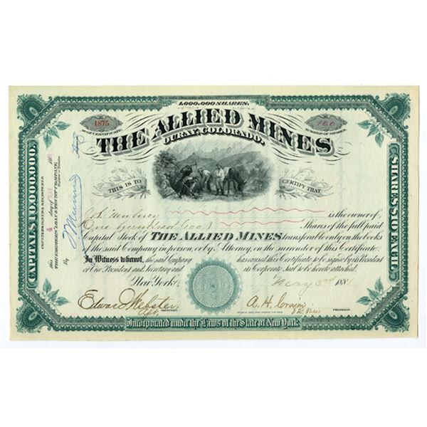 CO. Allied Mines, 1881, I/U Stock Certificate.