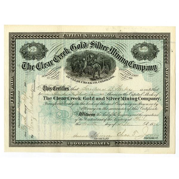 CO. Clear Creek Gold and Silver Mining Co., 1882, I/U Stock Certificate.