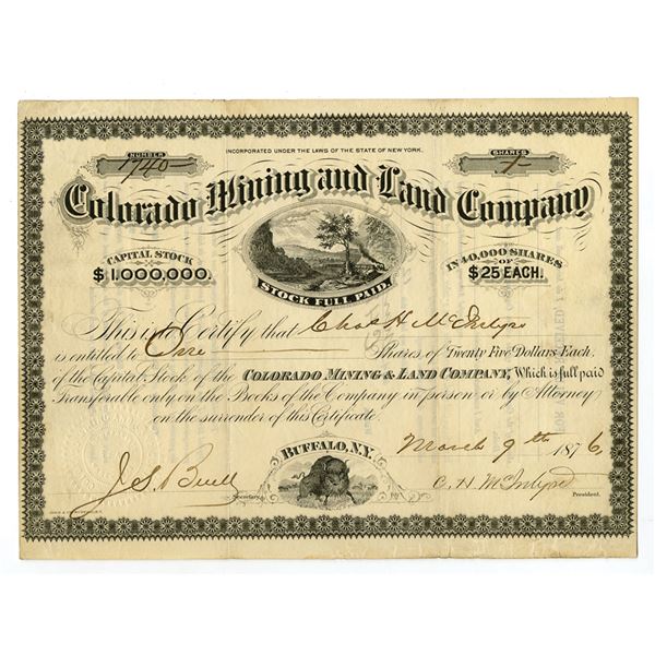 CO. Colorado Mining and Land Co., 1876, I/U Stock Certificate.