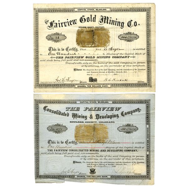 CO. Fairview Gold Mining Co. and Fairview Consolidated Mining & Development Co., 1880, I/U Stock Cer