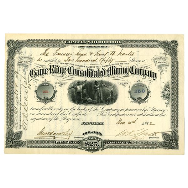 CO. Game Ridge Consolidated Mining Company, 1882, I/U Stock Certificate