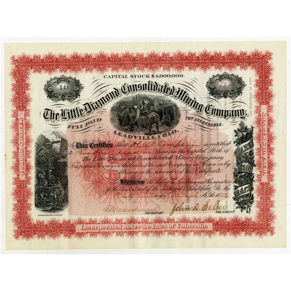 CO. Little Diamond Consolidated Mining Co., 1882, I/U Stock Certificate.