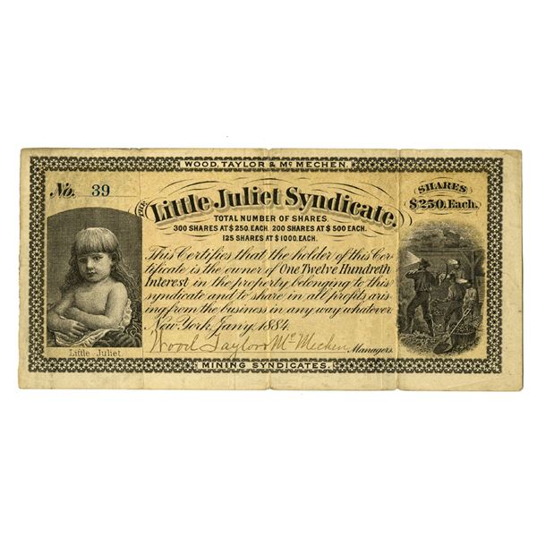 CO. Little Juliet Syndicate, 1884 I/U Stock Certificate