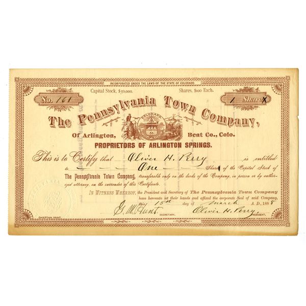 CO. Pennsylvania Town Company, 1885 I/U Stock Certificate