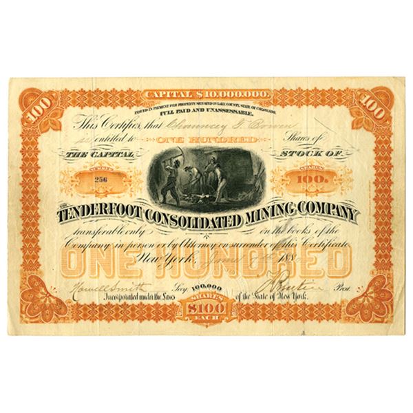 CO. Tenderfoot Consolidated Mining Co., 1880, I/U Stock Certificate.