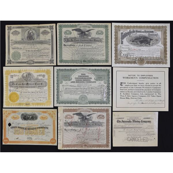 CO. Cripple Creek Mining Stock Certificate Collection, 1882 to 1927.