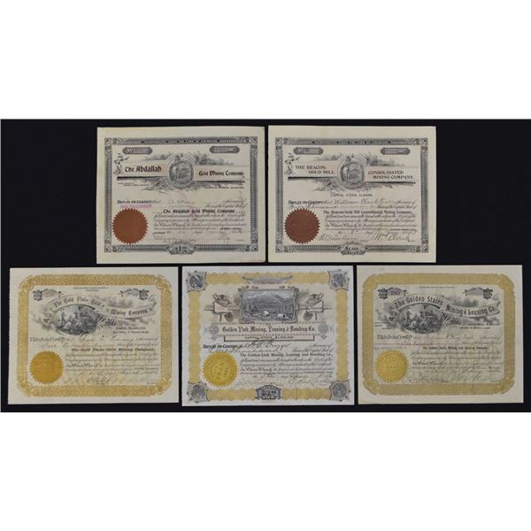 CO. Cripple Creek Stock Certificate, 1896 to 1900, I/U Assortment.