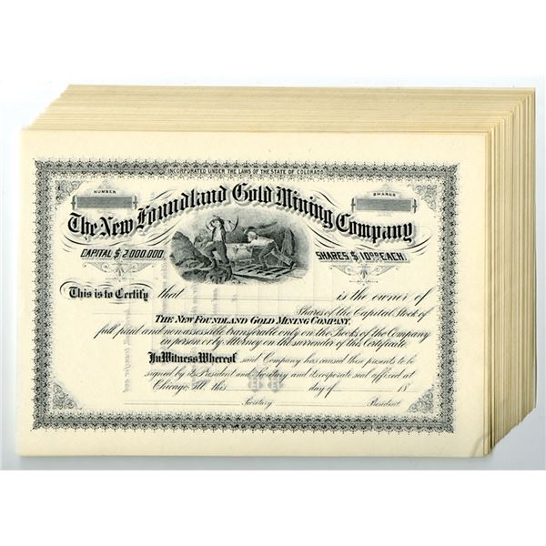 CO. New Foundland Gold Mining Co., ND (ca.1880s to 1900s), Remainder Group of Stock Certificates