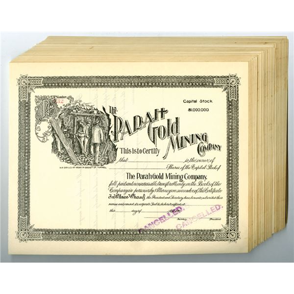 CO. Parah Gold Mining Co., ND (1890s), U/C Stock Certificate